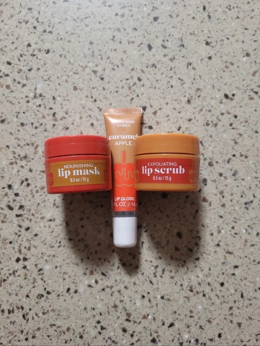 Bath & Body Works Caramel Apple Nourishing Lip Mask, Scrub, Lip Gloss Lot Of 3